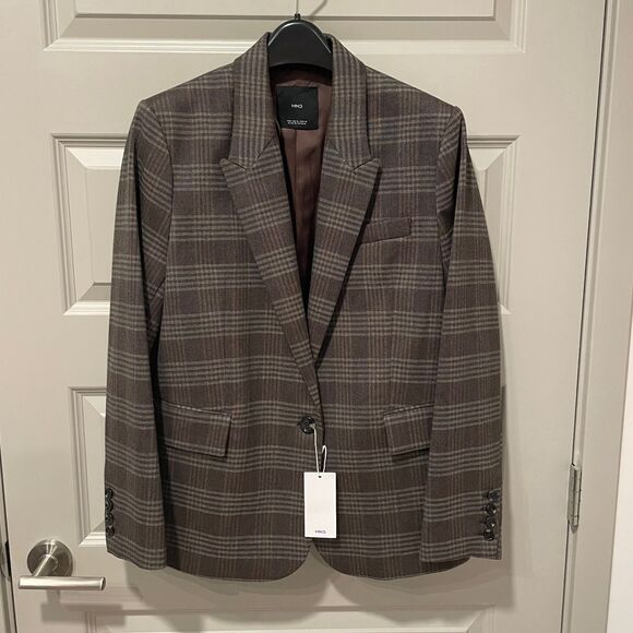 NWT Mango Dark Brown Check Plaid Blazer, size M - Picture 1 of 11